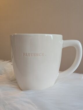 Rae Dunn "Patience" Mug Cup typewriter font pink Artisan Collection By Magenta